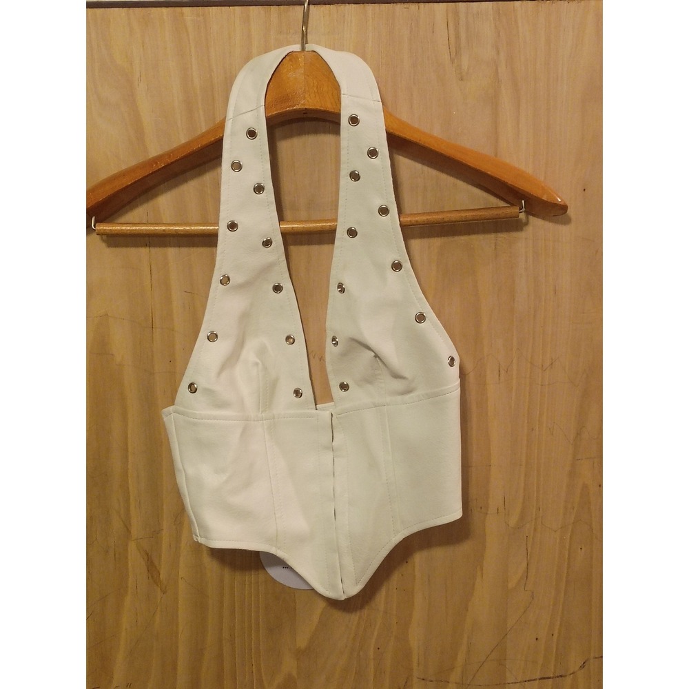 Princess Polly White Faux Leather Halter Corset Top Grommet Eyelet US 2 NWT